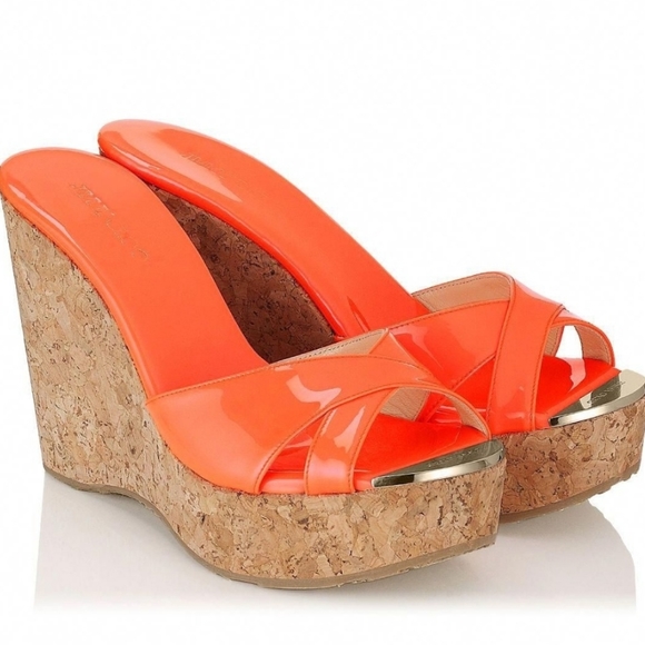 Jimmy Choo Shoes - Jimmy Choo Patent Wedge Sandal Neon Flame